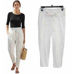 ⭐Size M Women's Pant Striped Love Tree Linen Blend lining Cuffed Paper bag New